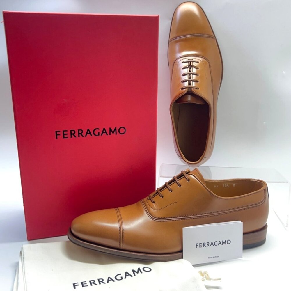 Salvatore Ferragamo Fermin Brown Leather Shoes Men Oxfords Shoes Size 10.5D